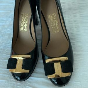 Salvatore Ferragamo black patent shoes